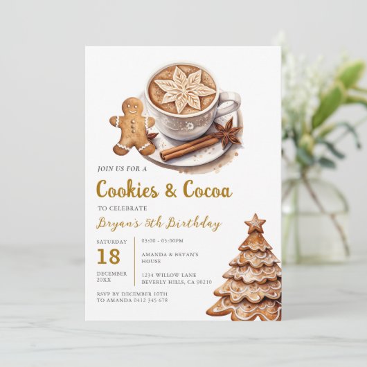 Koekjes en warme cacao 5e verjaardag kerstfeest kaart (Staand voorkant)