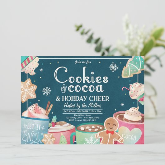 Koekjes en warme cacaofeestdagen kaart (Staand voorkant)