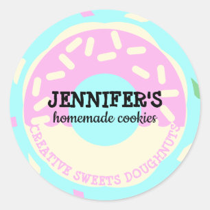 Koekjes Gebak kinderen doughnut Turquoise Roze Cre Ronde Sticker