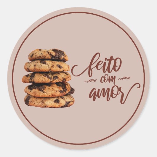 Koekjes gemaakt met liefde, feito com amor ronde sticker (Voorkant)