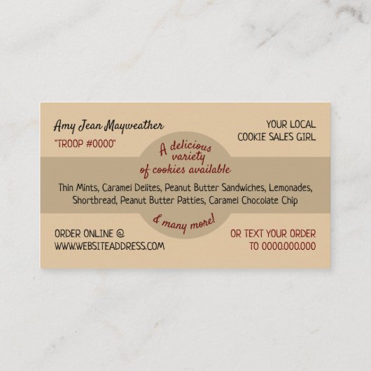 Koekjes in zak, koekjesverkoop Kaart Visitekaartje (Achterkant)