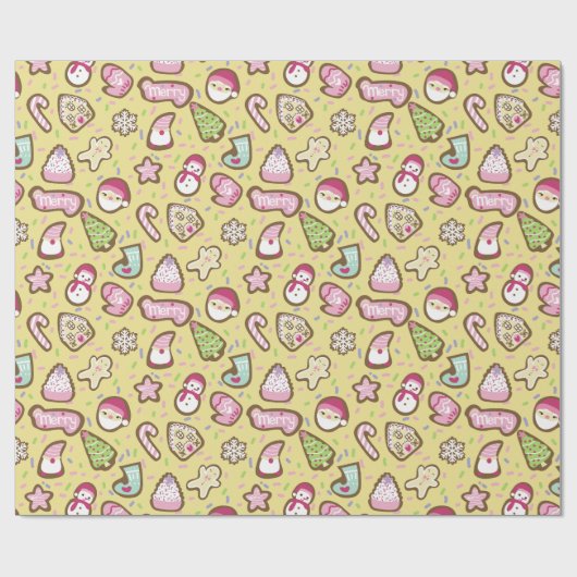 Koekjes Kerst Geel Cadeaupapier (Vlak)