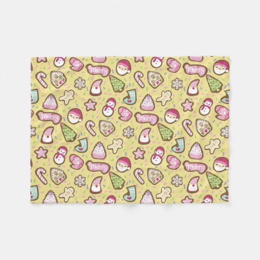 Koekjes Kerst Geel Fleece Deken (Voorkant (Horizontaal))