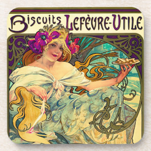 Koekjes Lefevre-Utile van Alphonse Mucha (1896) Bier Onderzetter