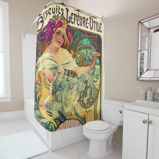 Koekjes Lefevre-Utile van Alphonse Mucha (1896) Douchegordijn (In situ)