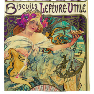 Koekjes Lefevre-Utile van Alphonse Mucha (1896) Douchegordijn