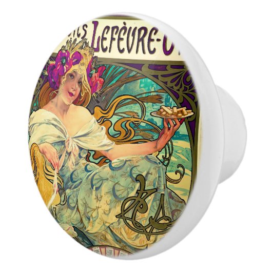 Koekjes Lefevre-Utile van Alphonse Mucha (1896) Keramische Knop (Rechts)