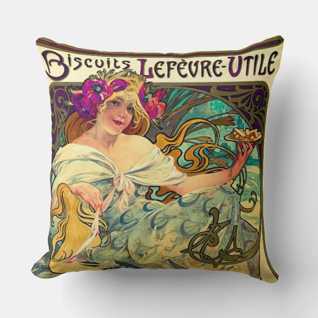 Koekjes Lefevre-Utile van Alphonse Mucha (1896) Kussen (Voorkant)