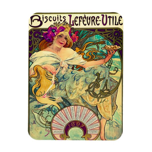 Koekjes Lefevre-Utile van Alphonse Mucha (1896) Magneet (Verticaal)