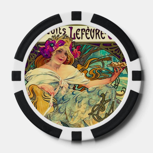 Koekjes Lefevre-Utile van Alphonse Mucha (1896) Poker Chips (Voorkant)