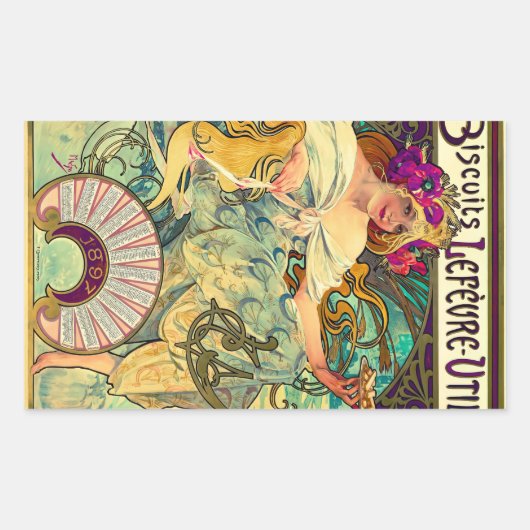 Koekjes Lefevre-Utile van Alphonse Mucha (1896) Rechthoekige Sticker (Voorkant)