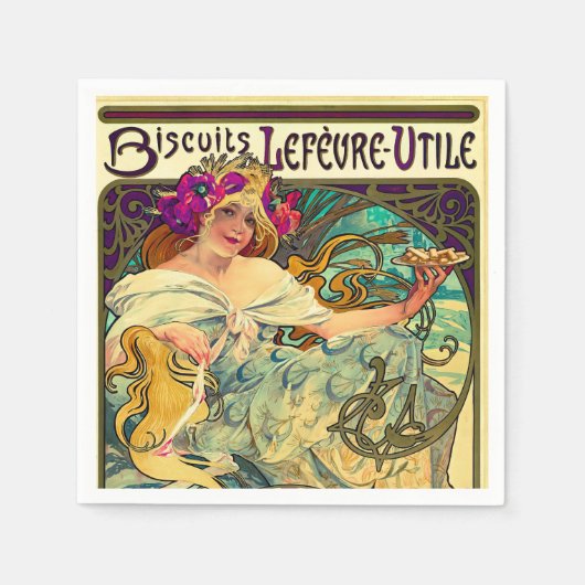 Koekjes Lefevre-Utile van Alphonse Mucha (1896) Servet (Voorkant)