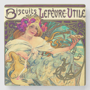 Koekjes Lefevre-Utile van Alphonse Mucha (1896) Stenen Onderzetter