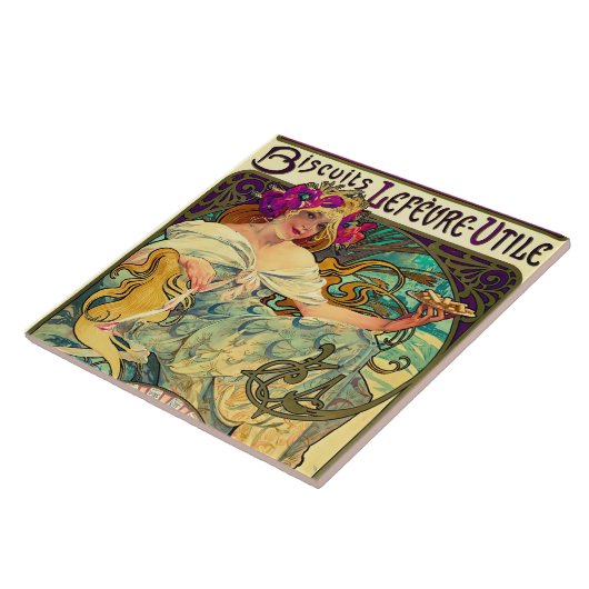 Koekjes Lefevre-Utile van Alphonse Mucha (1896) Tegeltje (Zijkant)
