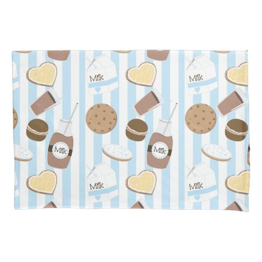 Koekjes & Melk Blauw Wit Gestreept Jongens Kussensloop (Voorkant)
