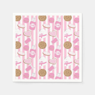 Koekjes & Melk Meisjes Roze Verjaardagsfeest Serve Servet