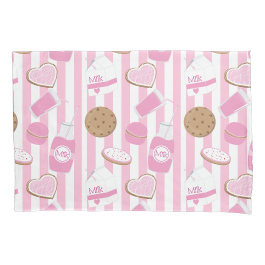 Koekjes & Melk Roze en Witte Gestreepte Meisjes Kussensloop (Voorkant)