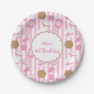 Koekjes & Melk Roze Meisjes Verjaardagsfeest Borde Papieren Bordje