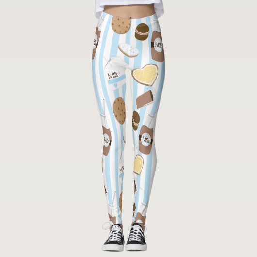 Koekjes & Melkblauw Gestreept patroon Leggings (Voorkant)