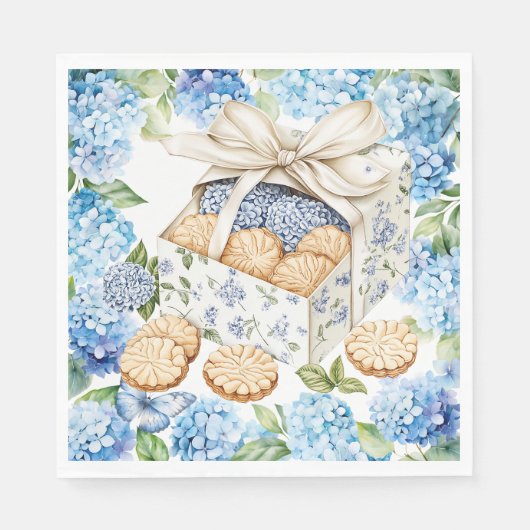 Koekjes met Hydrangea Bloemen Servet (Voorkant)