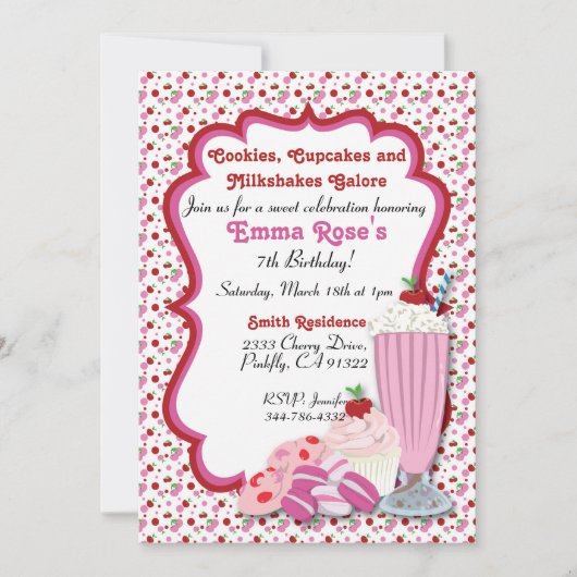 Koekjes, Milkshake en Cupcake Invitation 2 Kaart (Voorkant)