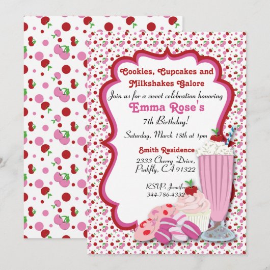 Koekjes, Milkshake en Cupcake Invitation 2 Kaart (Voorkant / Achterkant)