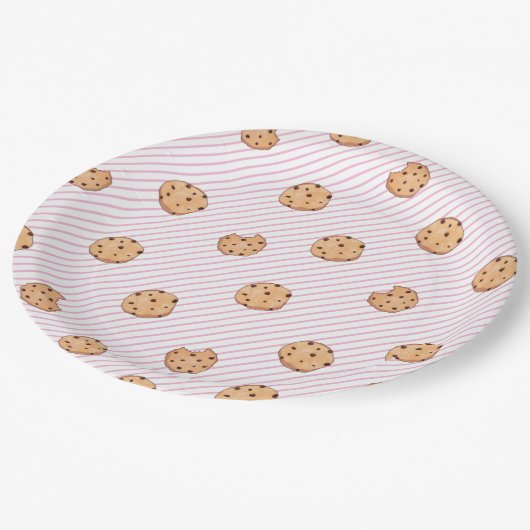 Koekjes Roze strepen Birthday Party Papieren Bordje (Gekanteld)