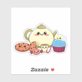 koekjes van kawaii en warme thee sticker