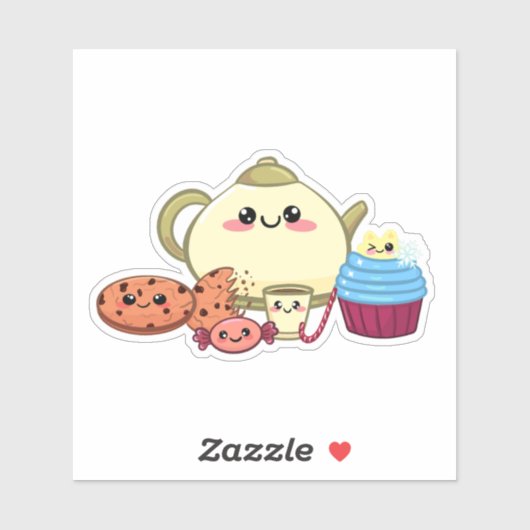 koekjes van kawaii en warme thee sticker (Vel)
