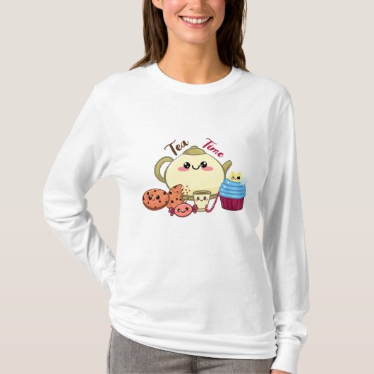 koekjes van kawaii en warme thee t-shirt (Voorkant)