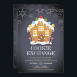 Koekjesbeurs Kaart<br><div class="desc">Eerste kerstuitnodiging voor Koekjesuitwisseling. tekst op het karton met een zoet ontbijtkoek en sneeuwvlokken. Uitstekend voor uw kerstvakantie-cookie-swaps. Kleuren wit, goud, bleek blauw, houtskool, geel, rood, gember en groen. Volledige kleur volledige aftapstand voor en achter. Zoek de juiste producten in onze winkel, Life on Memory Lane en een groot aanbod...</div>