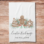 Koekjesbeurs Theedoek<br><div class="desc">Deze keukenhanddoek van Cookie Exchange Party is versierd met waterverf koekjes,  feestelijk groen en bessen. Gemakkelijk aan te passen. Omdat we ons kunstwerk creëer,  zult u dit exacte afbeelding van andere ontwerpers niet vinden. Originele Waterverf © Michele Davies.</div>