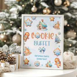 Koekjesbuffet Blue Little man Kerstverjaardag Poster
