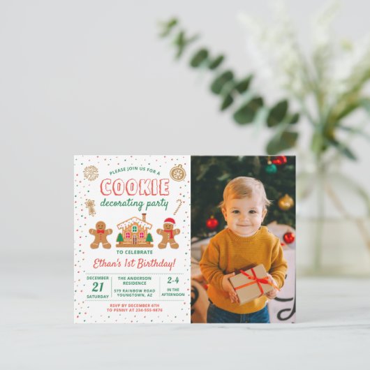 Koekjesdecorting Birthday Fotouitnodiging Briefkaart (Staand voorkant)