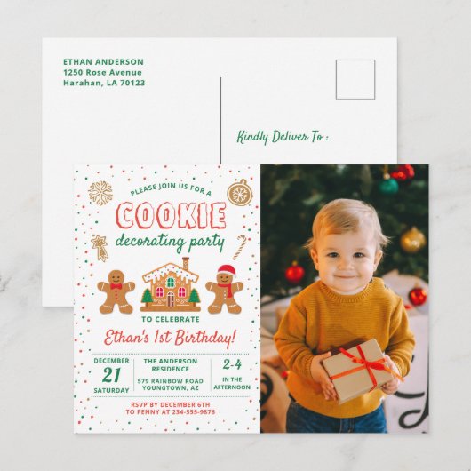 Koekjesdecorting Birthday Fotouitnodiging Briefkaart (Voorkant / Achterkant)