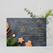 Koekjeskoekjes en Oranje kerstfeestdag Folie Uitnodiging (Staand Voorkant)