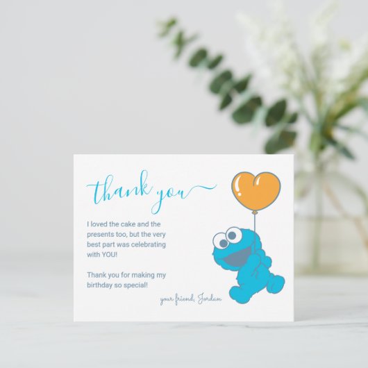 Koekjesmonster 1e verjaardag Dank je Briefkaart (Staand voorkant)