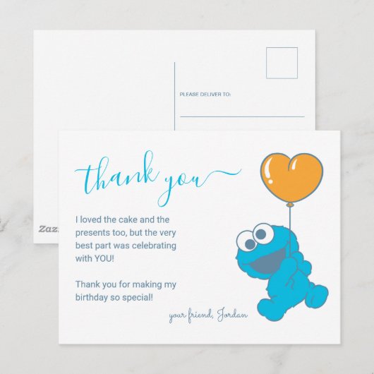 Koekjesmonster 1e verjaardag Dank je Briefkaart (Voorkant / Achterkant)