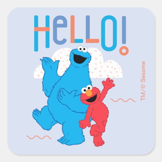 Koekjesmonster en Elmo Hallo! Vierkante Sticker (Voorkant)
