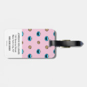 Koekjesmonster en roze koekjespatroon bagagelabel (Achterkant horizontaal)