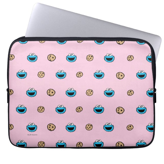 Koekjesmonster en roze koekjespatroon laptop sleeve (Voorkant)