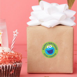 Koekjesmonster gezicht   Happy Birthday Gift Label