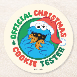 Koekjesmonster   Officiële Kerst Cookie Tester Ronde Kartonnen Onderzetter