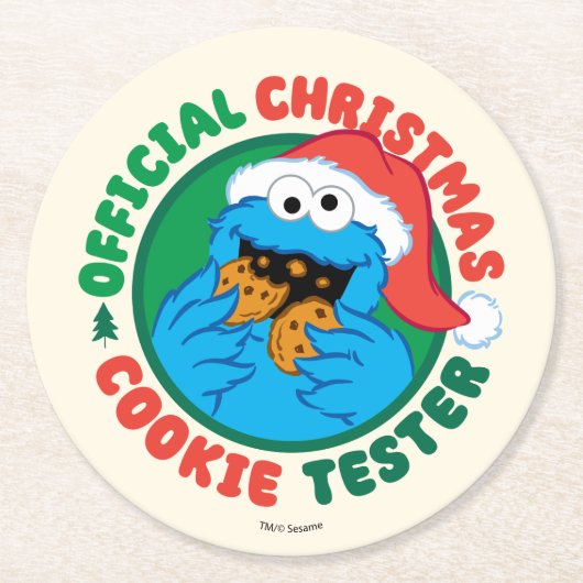 Koekjesmonster | Officiële Kerst Cookie Tester Ronde Kartonnen Onderzetter (Voorkant)