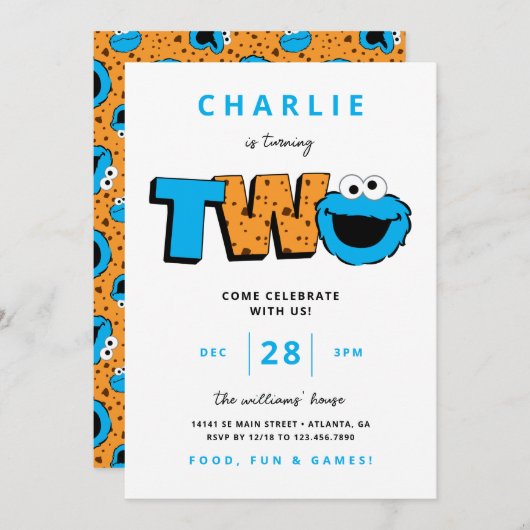 Koekjesmonster - Tweede verjaardag Kaart (Voorkant / Achterkant)