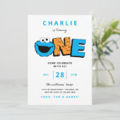 Koekjesmonster - Uitnodiging voor eerste verjaarda (Staand voorkant)