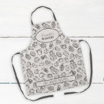 koekjespatroon gepersonaliseerde naam het bakken  schort<br><div class="desc">Elegant  bakkerspron in sepia grijs met cakes,  koffiekopjes en koekjes assortiment illustratie patroon.       Gemakkelijk om met jouw naam en tekst te personaliseren!             het kan een geïnspireerd gepersonaliseerd geschenk voor moeder,  grootmoeder,  bruid om te zijn,  of een het koken of bakkerij minnaar zijn.</div>