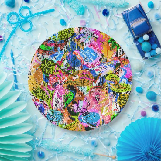 Koekkleurige abstracte gemengde paisleybloemen papieren bordje (Feest)
