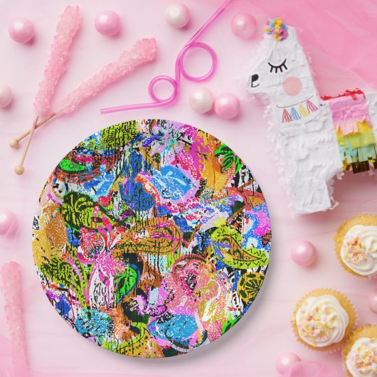Koekkleurige abstracte gemengde paisleybloemen papieren bordje (Feest)