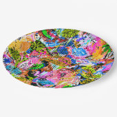 Koekkleurige abstracte gemengde paisleybloemen papieren bordje (Gekanteld)